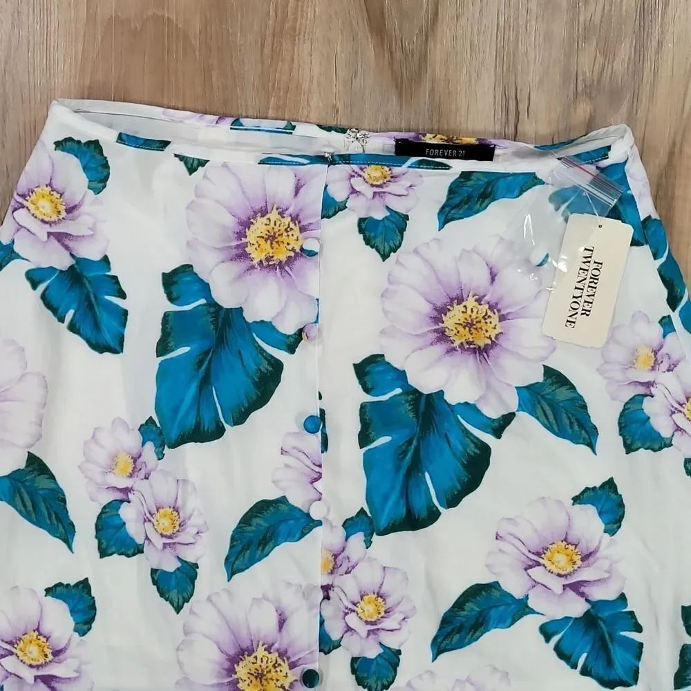 🔹️NWT Forever 21 Ivory & Teal Floral Print Maxi Skirt Medium - Picture 7 of 12